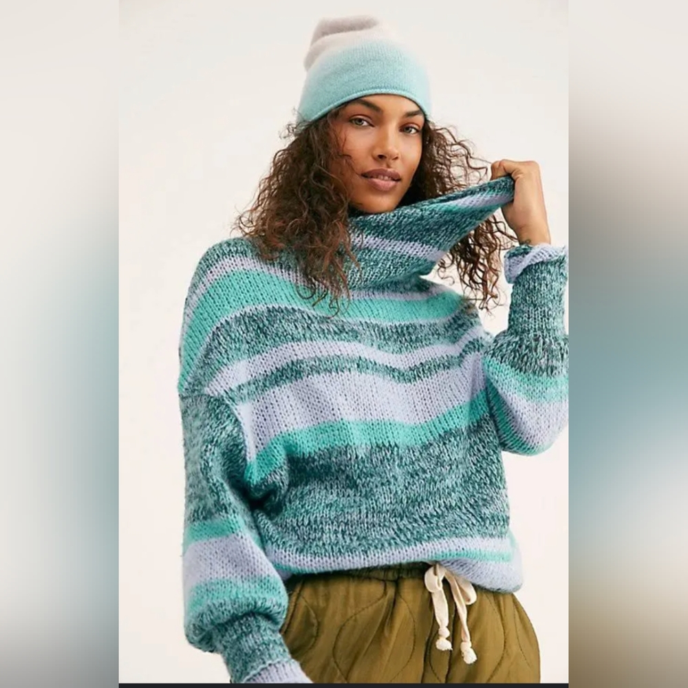 Free People Candy Stripe Waterfall Wool Sweater - SZ Sm